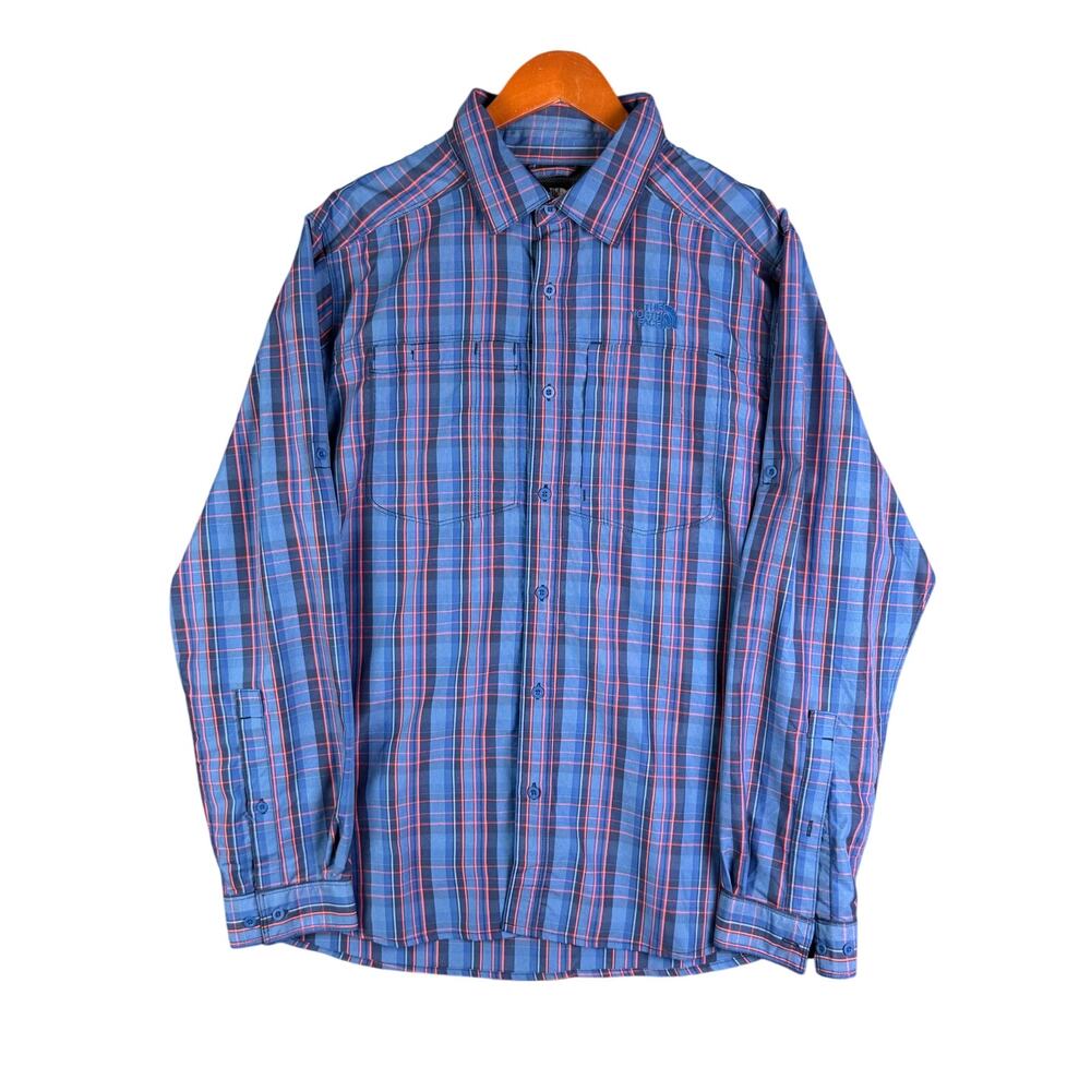 The North Face Lightweight Long Sleeve Button Down Shirt Blue Plaid Mens Large